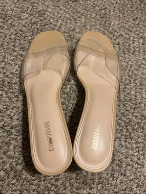 Clear Strap Beige Slide Kitten Heel Sandals